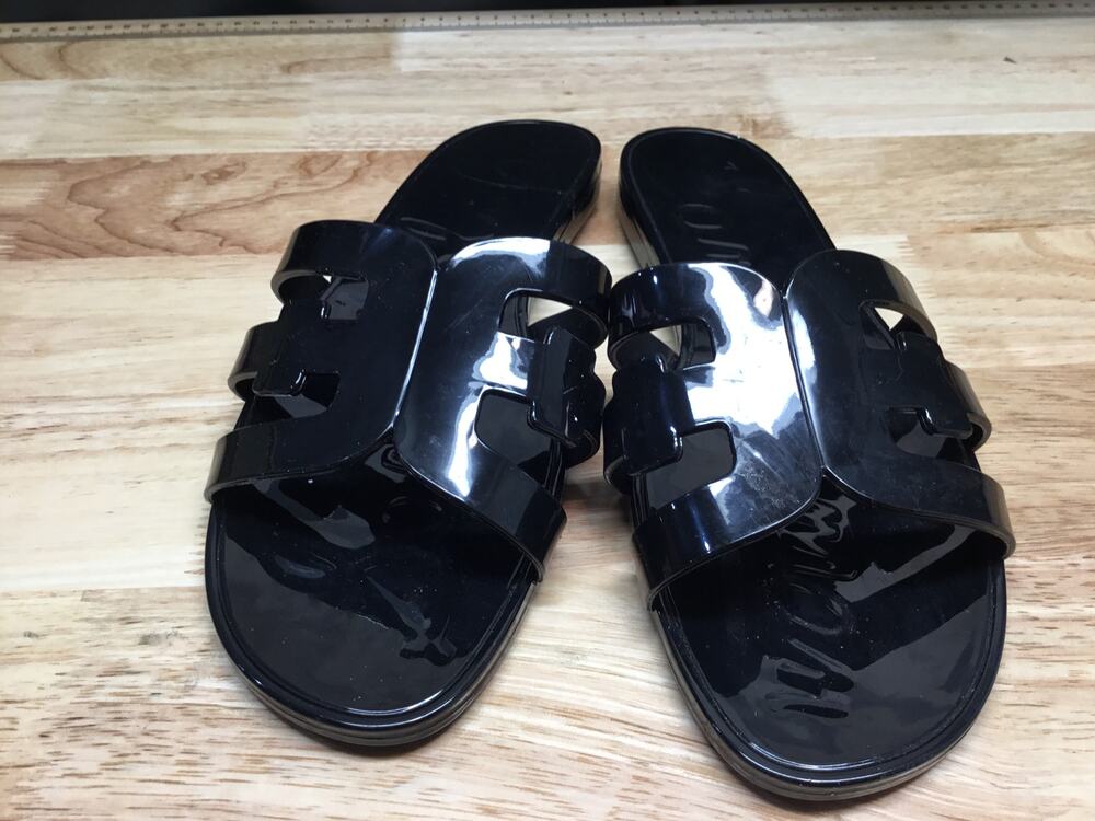 Sam Edelman Bay Women's 11 Black Patent Leather Slip-On Open Toe Slide Sandals